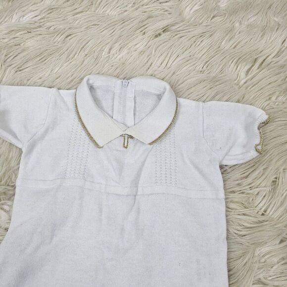 Hapiu 100% Cotton Christening Outfit Jon Jon Zip Back Romper Size 3M Cross - Picture 3 of 7